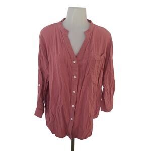 Pink Lily Dusty Ruse Pink Button Front Long Sleeve Shirt Medium Minimalist Basic